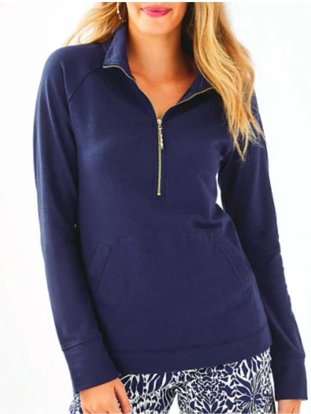 Lily Pulitzer skipper zip pullover light weight navy blue gold details preppy